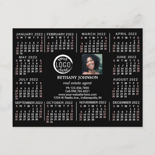 2022 Calendar Custom Business Logo Photo Text Easy Postcard