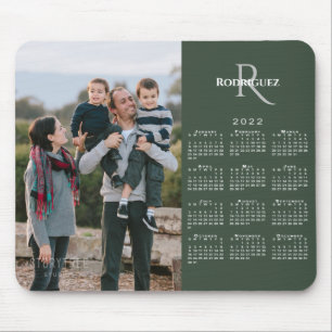 2022 Calendar Custom Photo Monogram Name on Green Mouse Pad