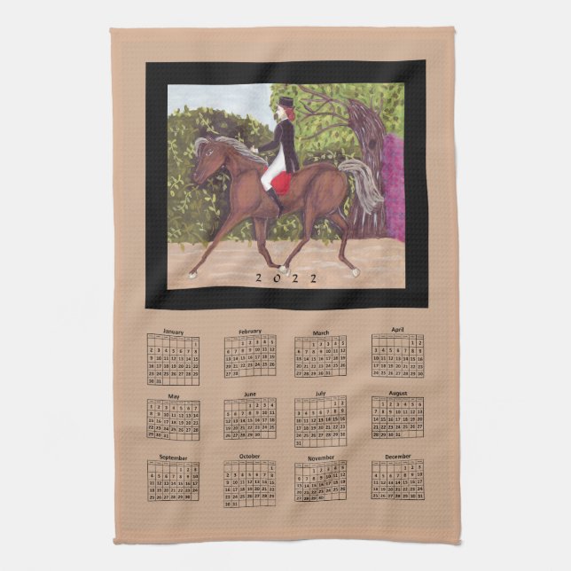2022 Calendar Dressage Horse Equine Riding Sports Kitchen Towel (Vertical)