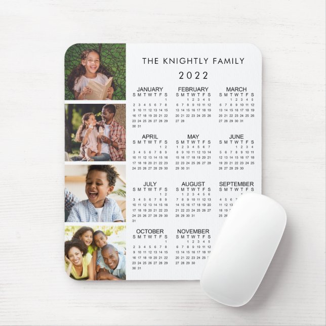 2022 Calendar Family 4 Photo Collage White Mouse Pad (With Mouse)