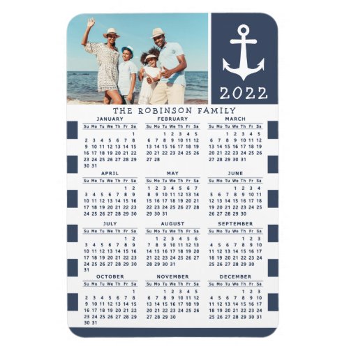 2022 Calendar Family Photo Nautical Anchor Blue Magnet