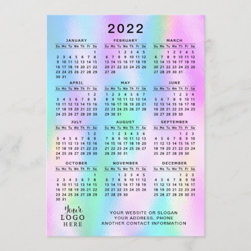 2022 Calendar Full Year Faux Holographic Program