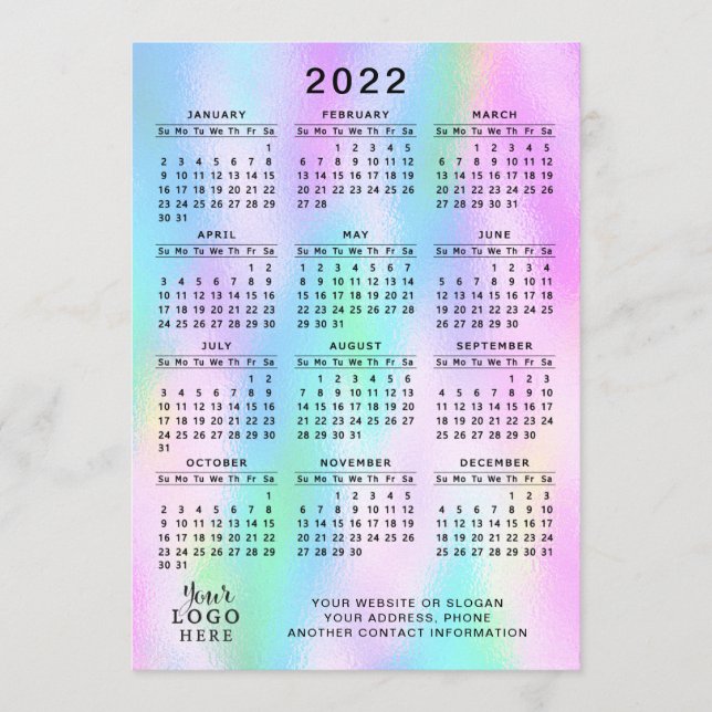 2022 Calendar Full Year Faux Holographic Program (Front)
