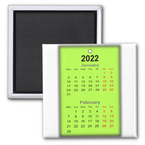 2022 Calendar January February Magnet