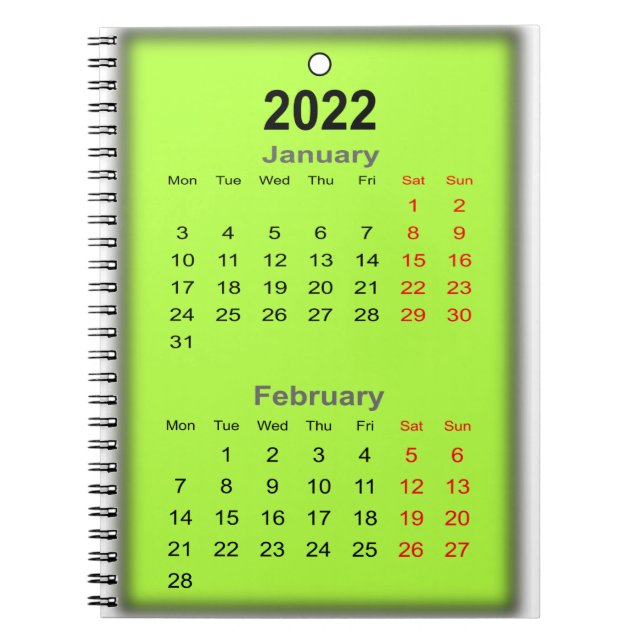 2022 Calendar January February Notebook (Front)