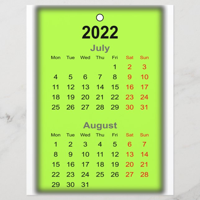 2022 Calendar July August Print on.. (Front)