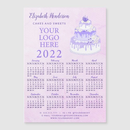 2022 Calendar Magnet Business Bakery Purple Pink