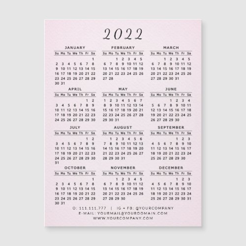 2022 Calendar Magnet Business Blush Pink Modern