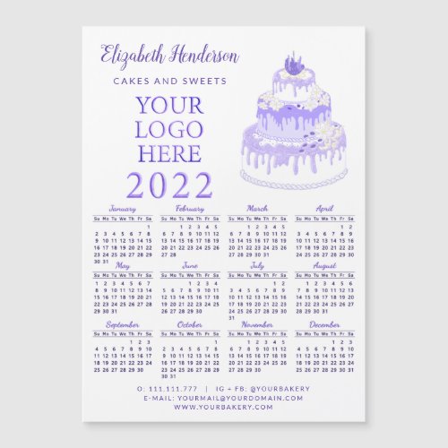 2022 Calendar Magnet Purple White Business Bakery