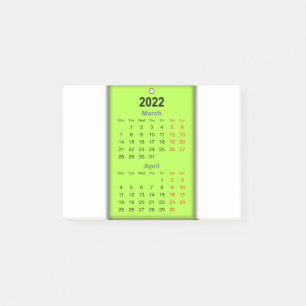 2022 Calendar March April Post-it Notes