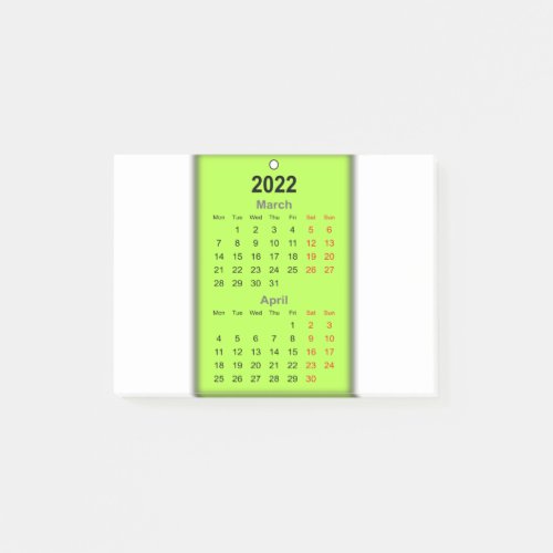 2022 Calendar March April Post_it Notes