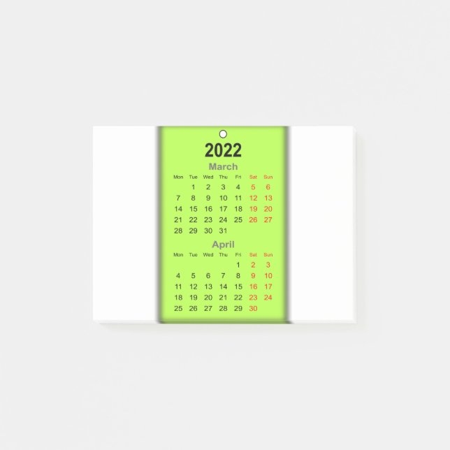 2022 Calendar March April Post-it Notes (Front)