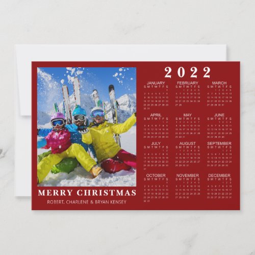 2022 Calendar Minimal MERRY CHRISTMAS Photo Red Holiday Card