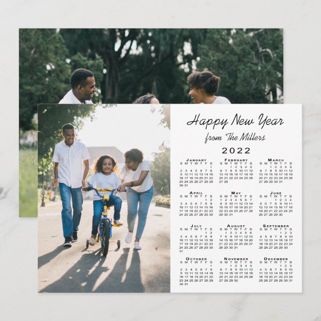 2022 Calendar Modern 2 Photo Happy New Year Holiday Card (Front/Back)