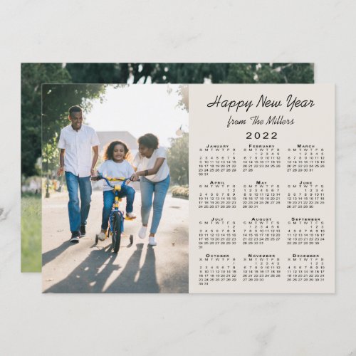 2022 Calendar Modern Beige 2 Photo Happy New Year Holiday Card