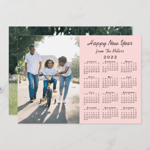 2022 Calendar Modern Coral 2 Photo Happy New Year Holiday Card