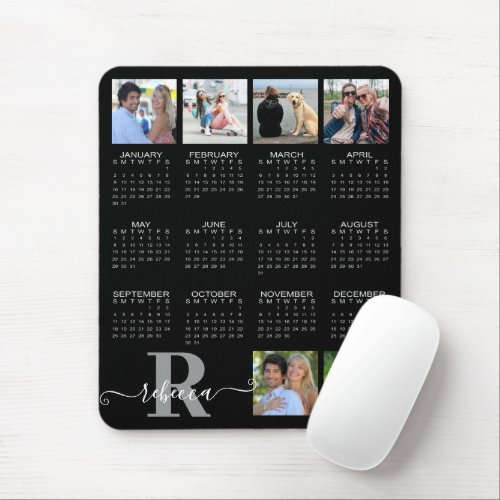 2022 Calendar Monogram Photo Collage Custom Color Mouse Pad