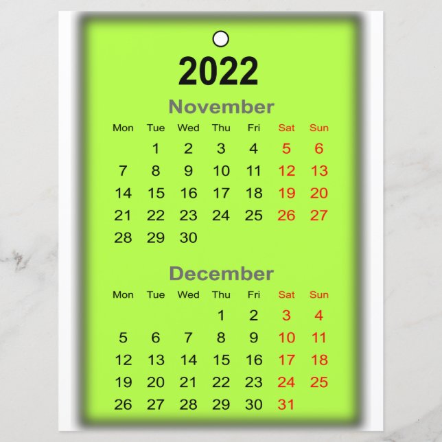2022 Calendar November December Print on.. (Front)