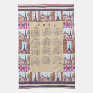 2022 Calendar Paris Eiffel Tower Pointillism Kitchen Towel