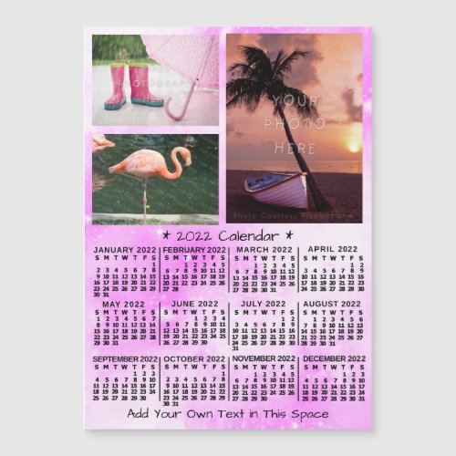 2022 Calendar Pink Watercolor Custom Photos Magnet