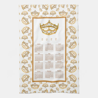 2022 Calendar Queen of Hearts Gold Crown Tiaras Kitchen Towel