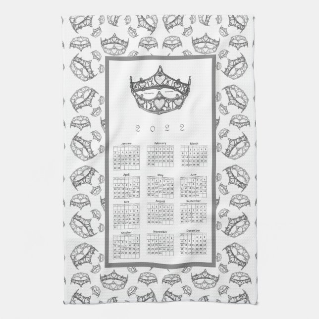 2022 Calendar Queen of Hearts Silver Crown Tiaras Kitchen Towel (Vertical)