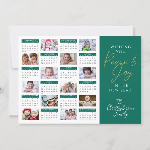 2022 Calendar Script PEACE AND JOY Photo Collage Holiday Card