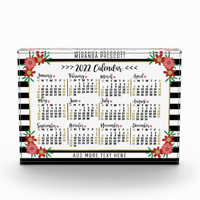 2022 Calendar (See Description for New Version)  Acrylic Award (Front)