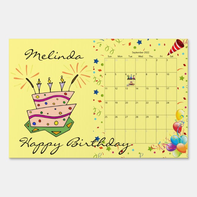 2022 Calendar September Happy Birthday Yard Sign (Front)