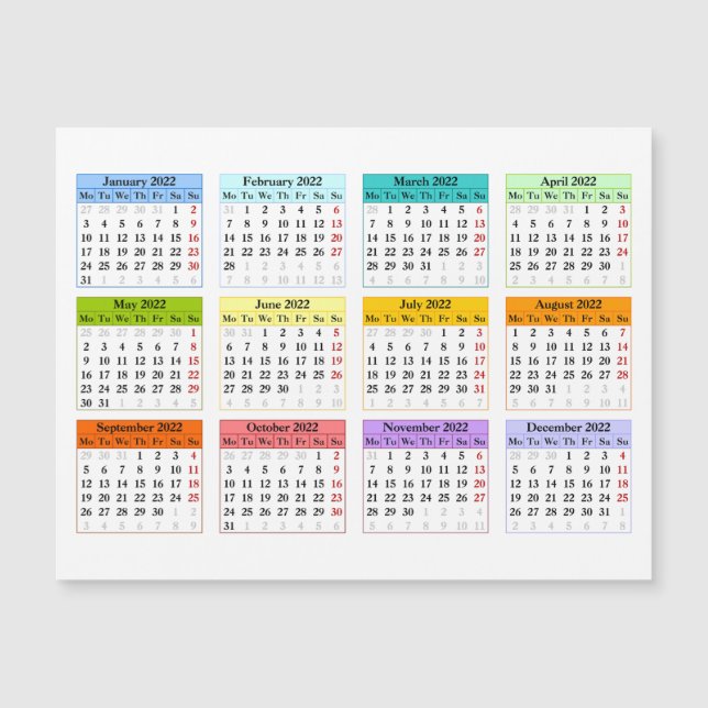 2022 calendar template (Front)