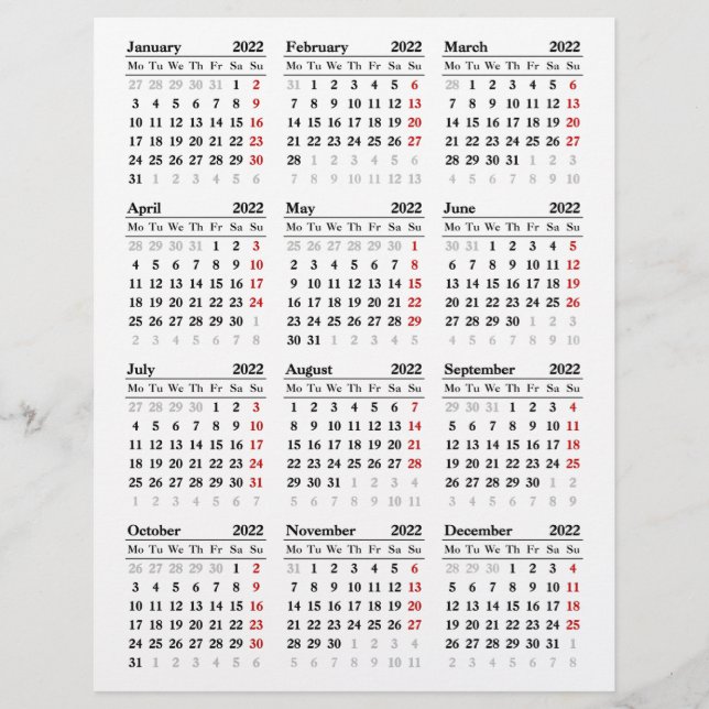 2022 calendar template flyer (Front)