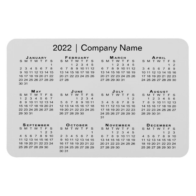 2022 Calendar with Company Name Gray Magnet (Horizontal)