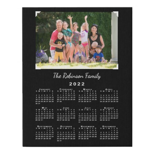 2022 Calendar with Custom Photo and Name on Black Faux Canvas Print