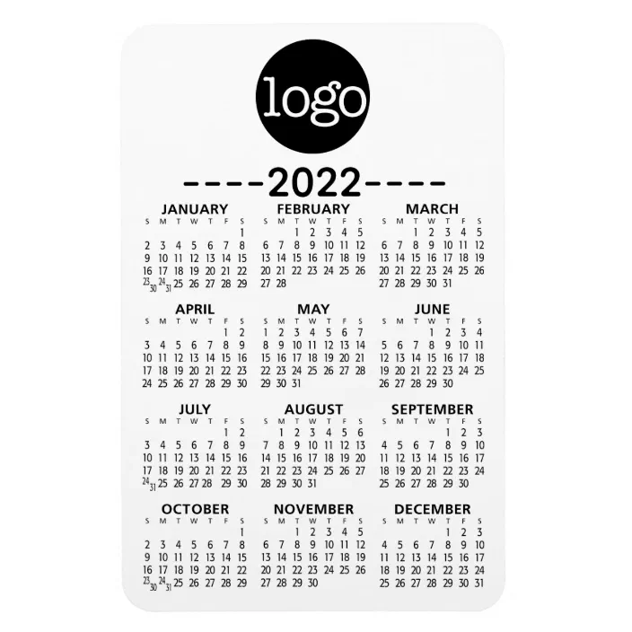 2022 Calendar With Logo Basic Black White Minimal Magnet | Zazzle.com