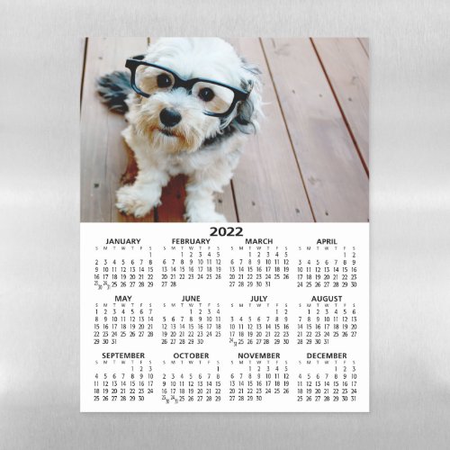 2022 Calendar with Photo Basic Black White Minimal Magnetic Dry Erase Sheet