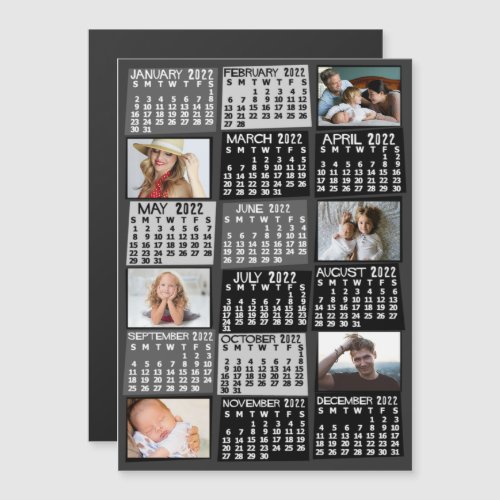 2022 Calendar Year Black Mod Custom Photo Collage Magnetic Invitation