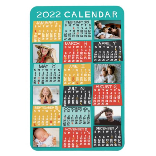 2022 Calendar Year Modern Photo Collage Moon Phase Magnet