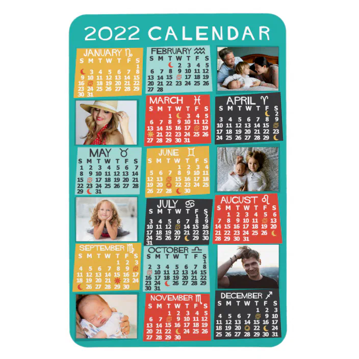 2022 Calendar Year Modern Photo Collage Moon Phase Magnet | Zazzle.com