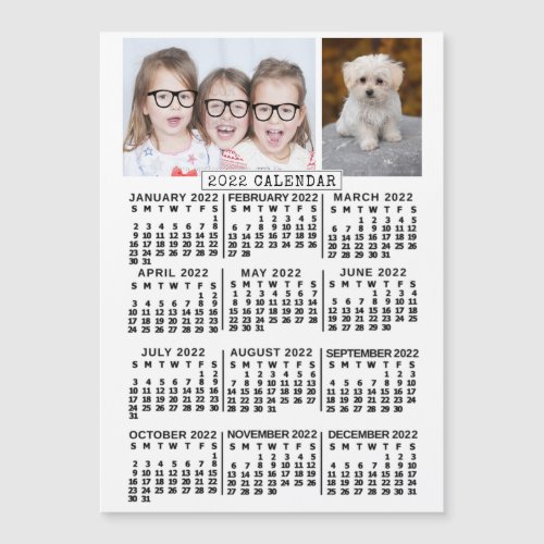2022 Calendar Year White  Photo Template Magnet