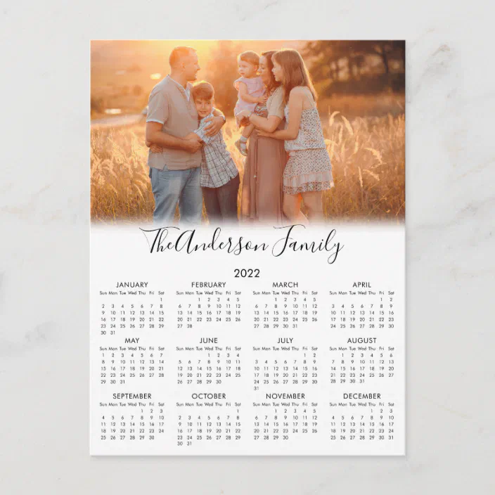 2022 Calendar Your Photo Script Family Name Postcard | Zazzle.com