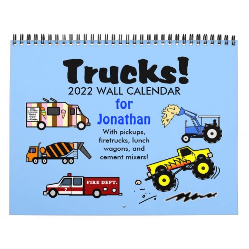 2022 Cartoon Trucks for Boys or Truck Lovers Calendar