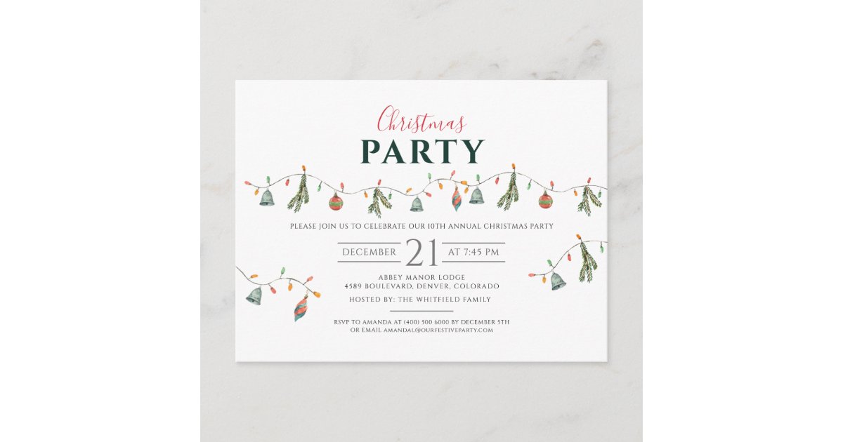 2022 Christmas Holiday Party Modern Rustic Invitation Postcard Zazzle