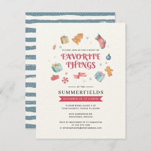 2022 Christmas Holidays Favorite Things Watercolor Invitation