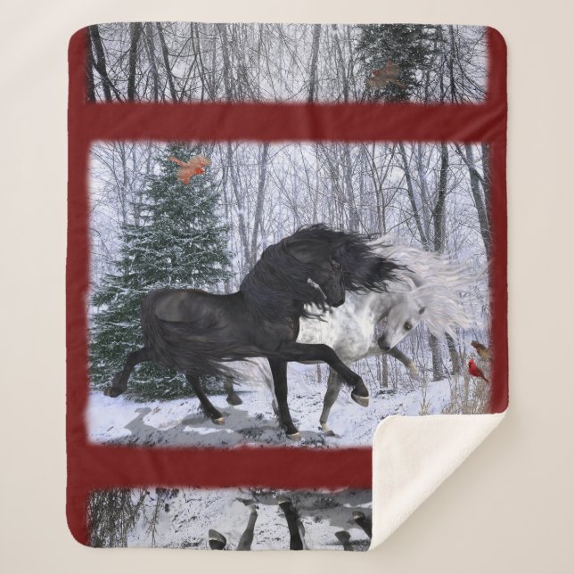 2022 Christmas Horses - change background color Sherpa Blanket (Front)