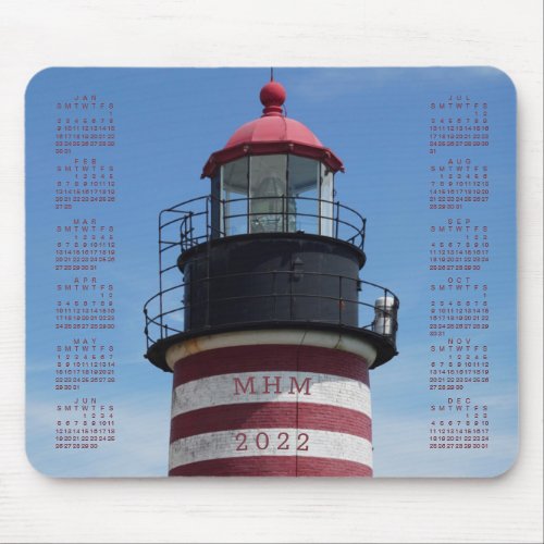 2022 Classic West Quoddy Red Lighthouse Calendar Mouse Pad
