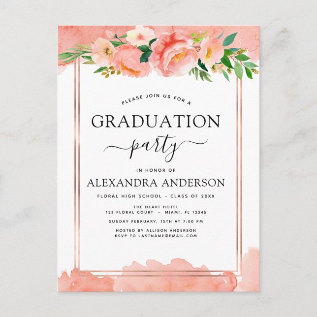 2022 Coral Peach Graduation Geometric Invitation Postcard (Front)