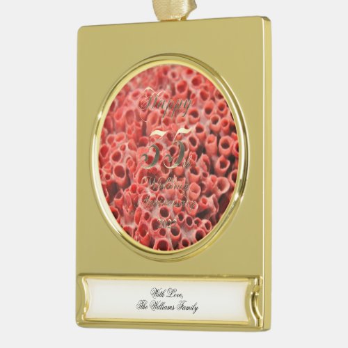 2022 Coral Wedding 35th Anniversary Gold Plated Banner Ornament