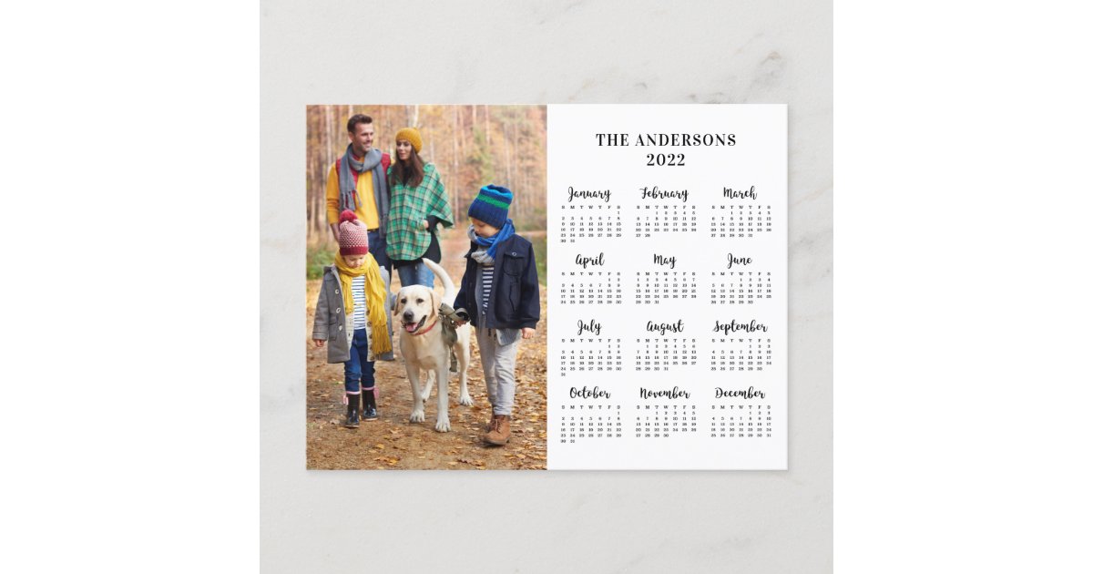 Christmas Card Mailing Dates 2022 2022 Custom Photo & Family Name 12 Month Calendar Holiday Postcard |  Zazzle.com