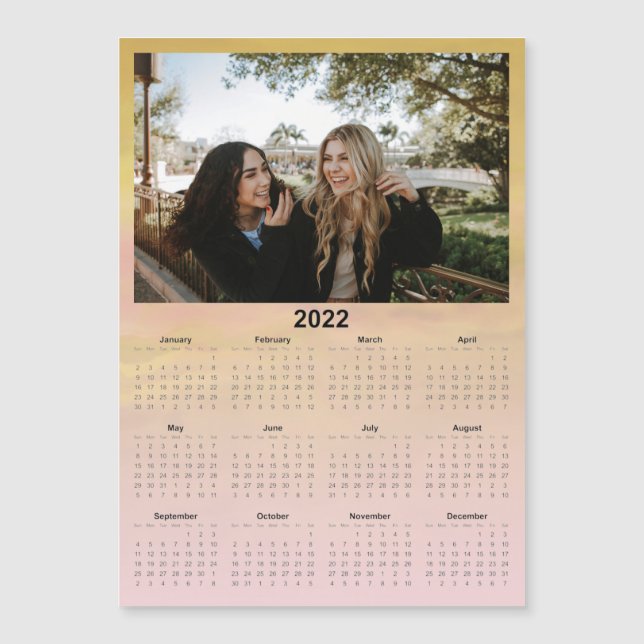 2022 Custom Pink Yellow Photo Magnetic Calendar (Front)