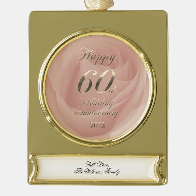 2022 Diamond Wedding 60th Anniversary Gold Plated Banner Ornament (Front)